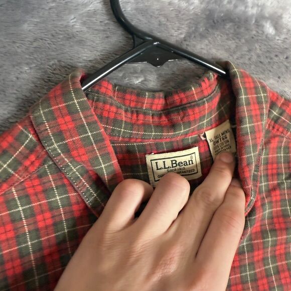L.L. Bean Red and Green Plaid Casual Button Down Shirt - Picture 5 of 6